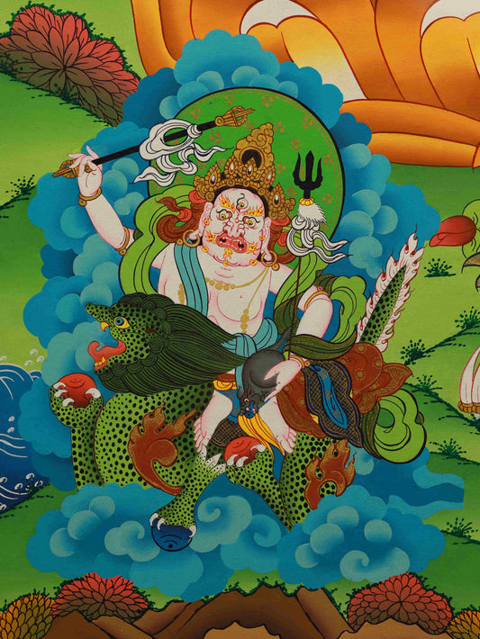 Newar Yellow Dzambhala Tibetan Thangka Painting symbolizing abundance and success