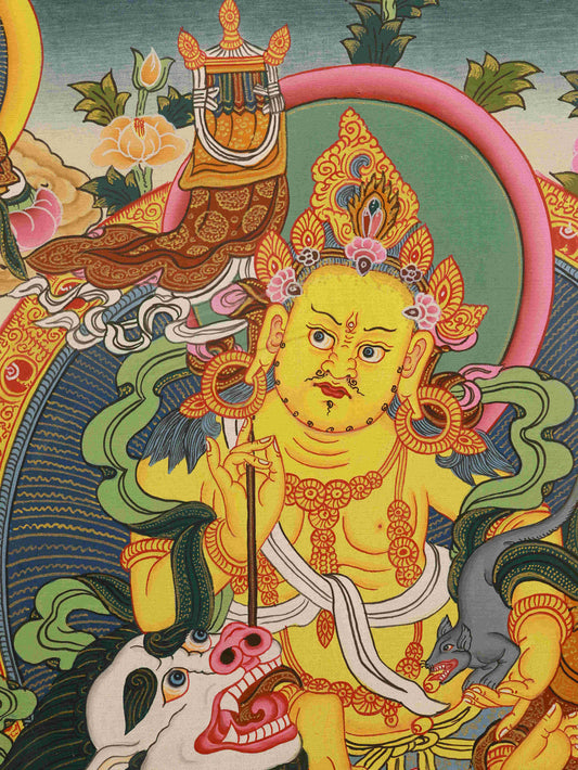 tibetan-buddhist-hand-painted-yellow-jambhala-thangka-sacred-tibetan-buddha-art