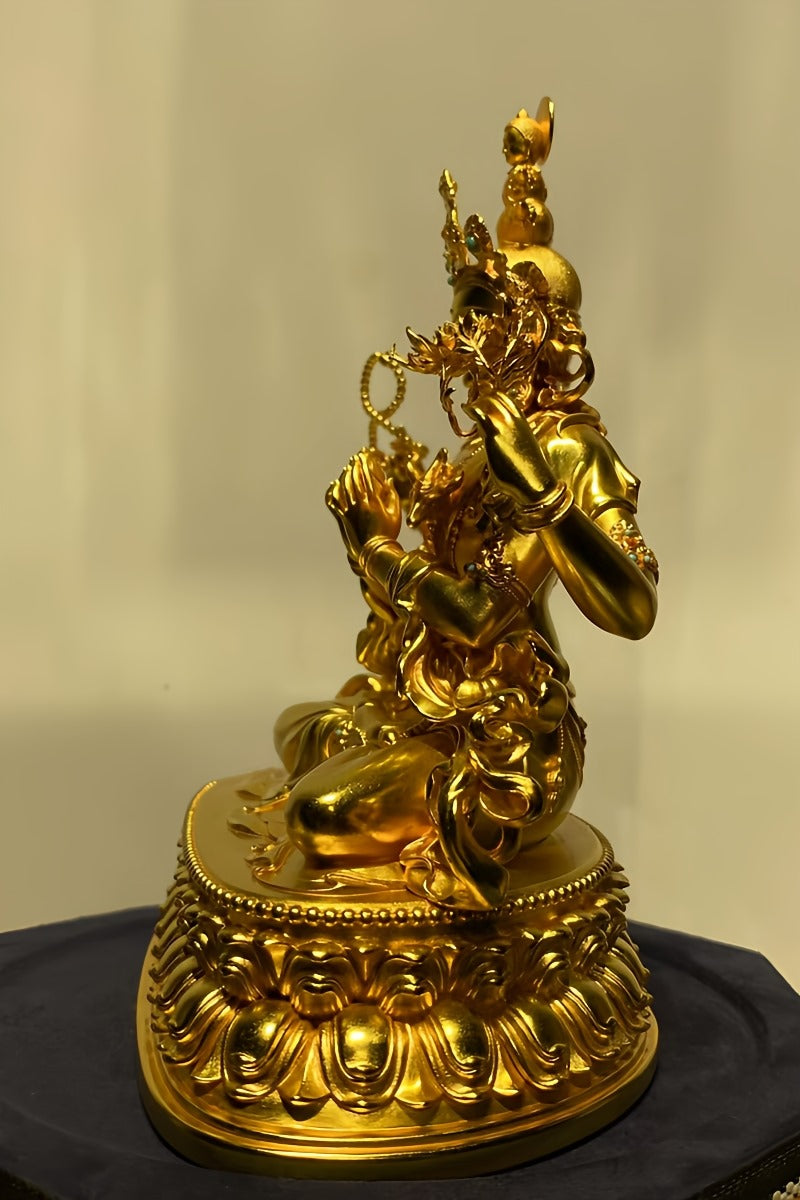 Exquisite Tibetan-buddhist Vajrapani statue, pure silver gilded with mineral pigments, authentic Buddha art tradition.