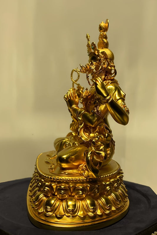 Exquisite Tibetan-buddhist Vajrapani statue, pure silver gilded with mineral pigments, authentic Buddha art tradition.