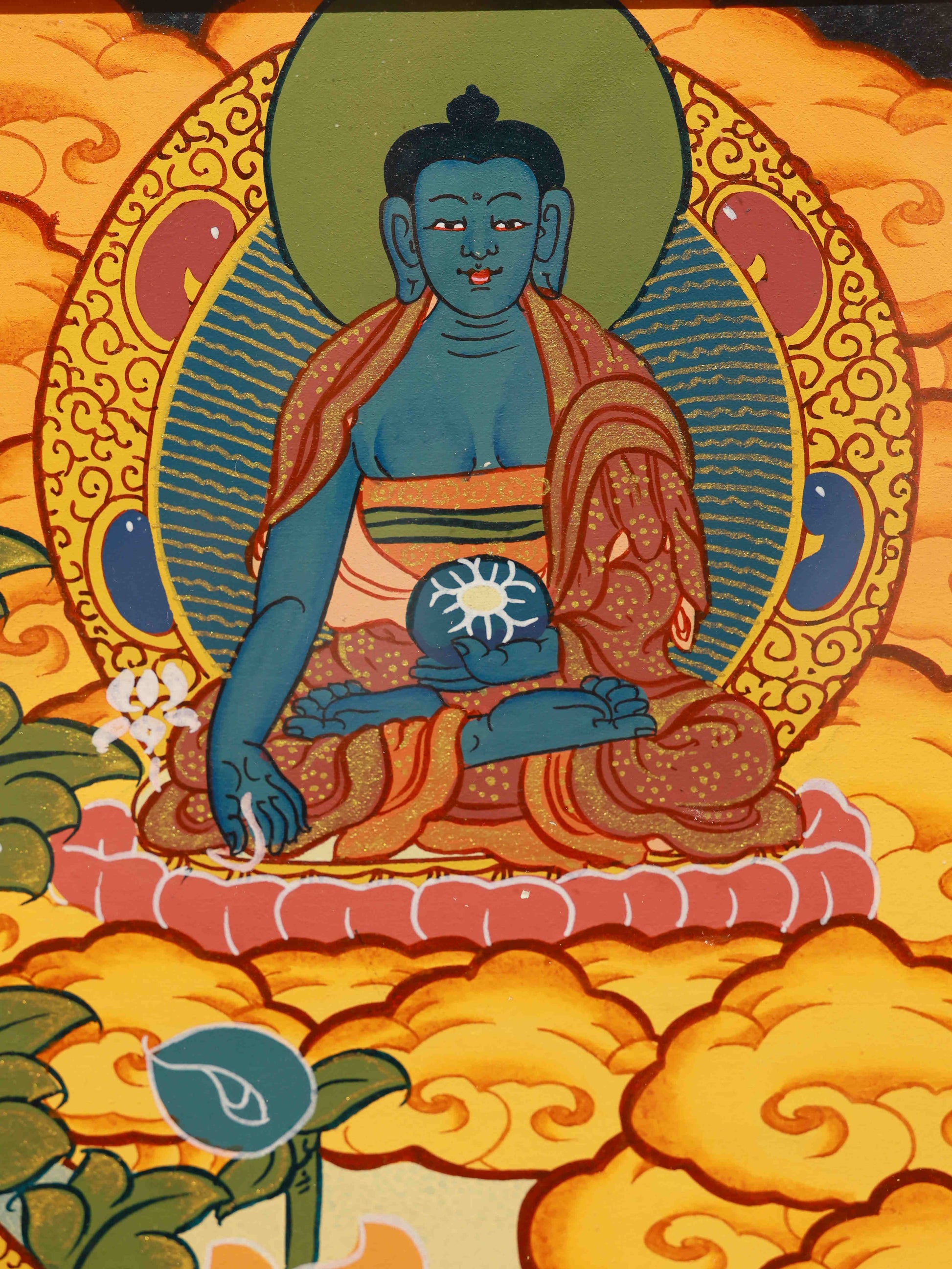 Lord Shakyamuni Thangka artwork, promoting mindfulness, harmony, and inner awakening.