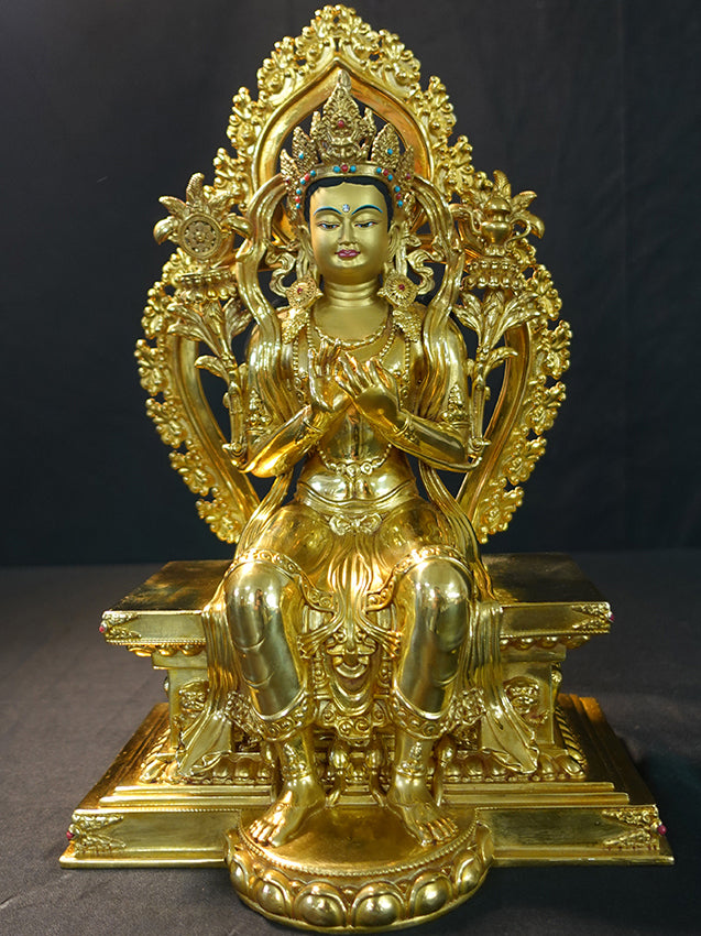 Future Buddha Maitreya handmade brass painted statue, Tibetan Buddhist statues artwork, Buddha Statue Art symbolizing wisdom and compassion.
