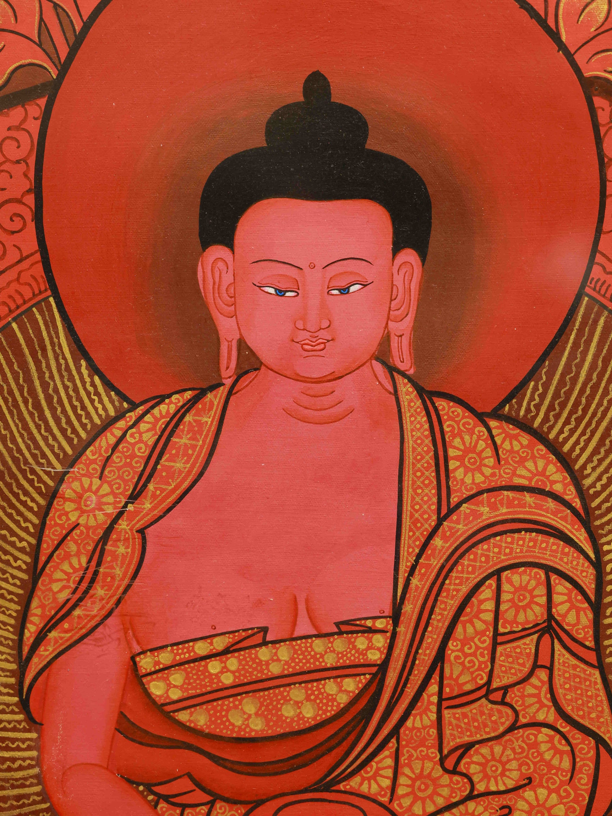 Handmade Vairocana Buddha Thangka art crafted with natural mineral pigments and sacred precision.