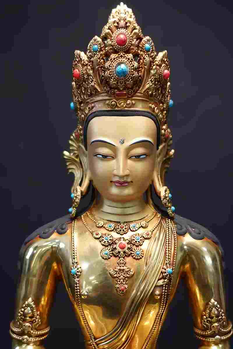 Tibetan Buddhist brass handcrafted Shakyamuni Medicine Buddha statue, exquisite Buddhist art for home altar.