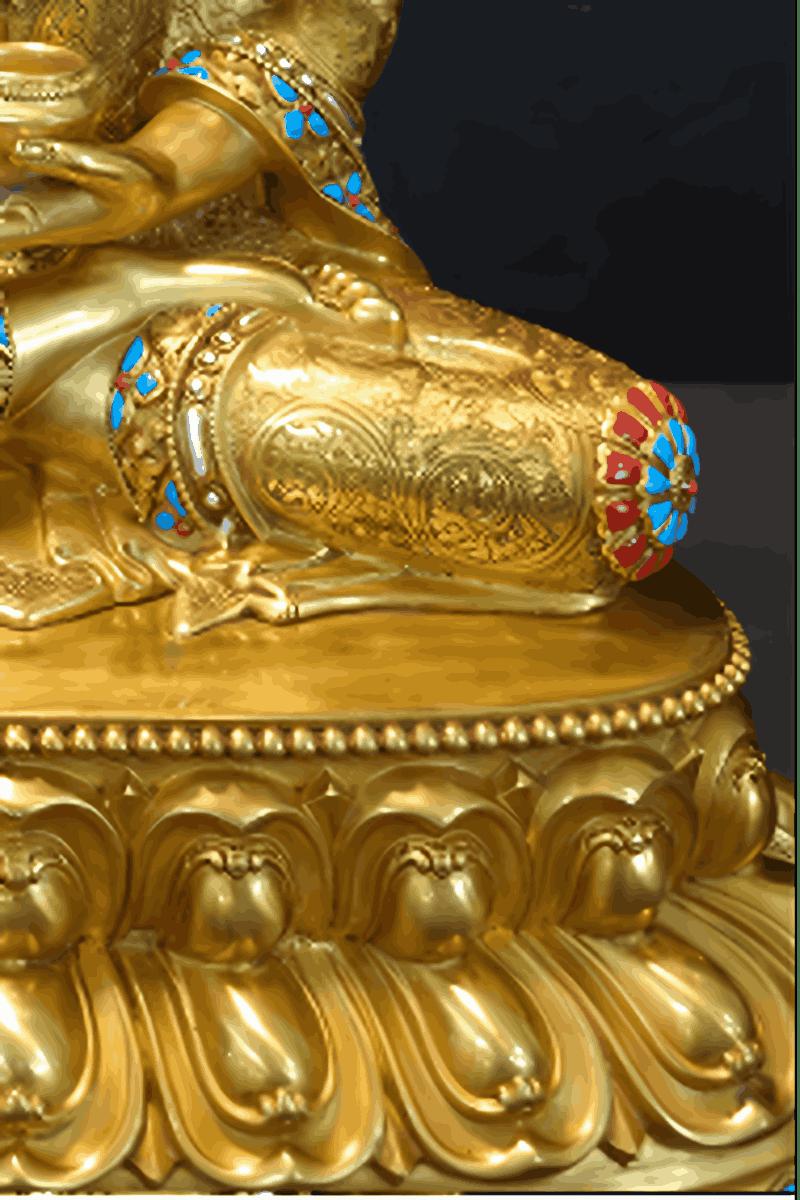 Handcrafted brass Shakyamuni Buddha, Tibetan Buddhist statue with detailed painting using natural mineral pigments, Buddhist Art.