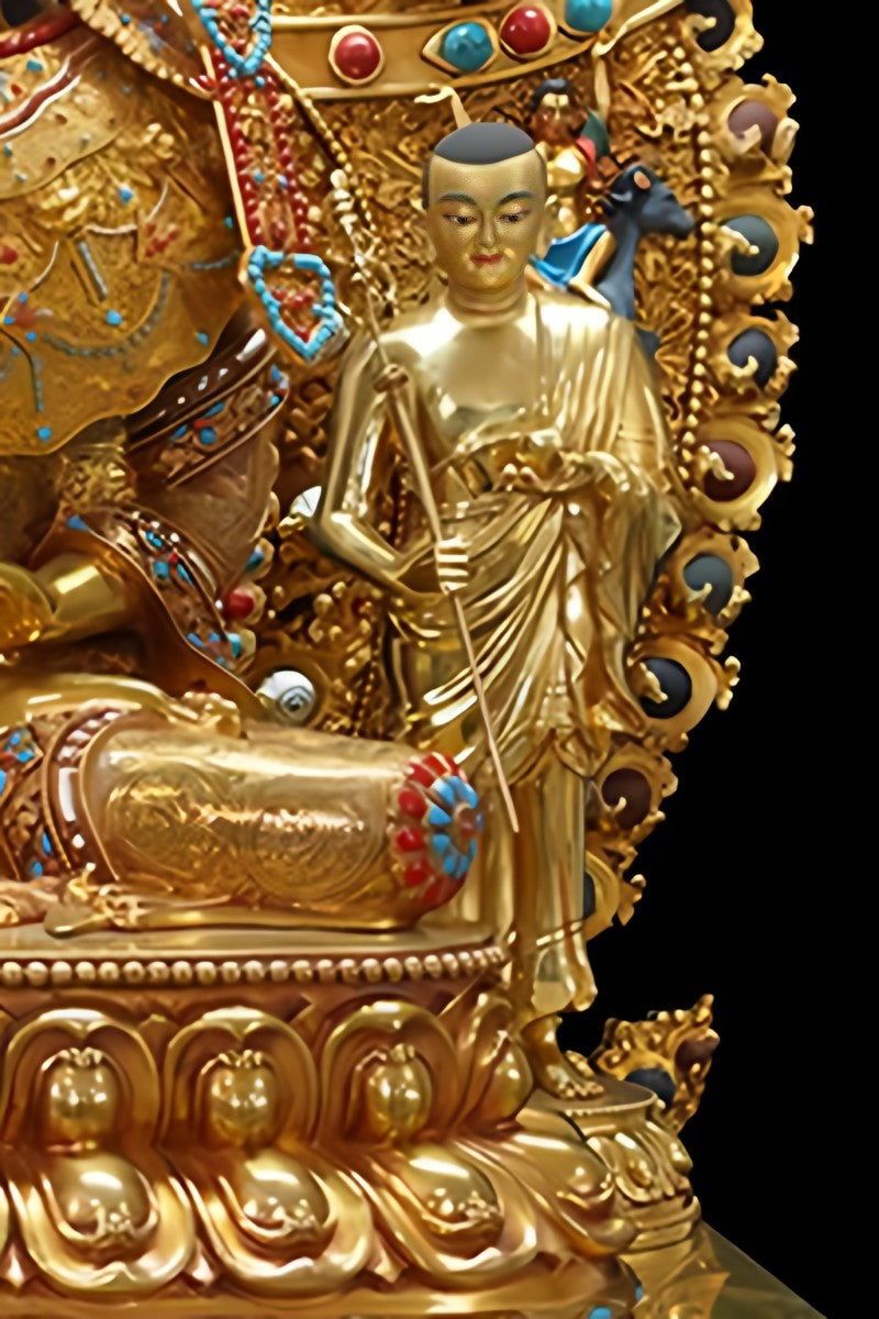 Nepalese Tibetan Buddhist Jowo Buddha statue in brass with gilded finish, symbolizing divine wisdom, harmony, and blessings.