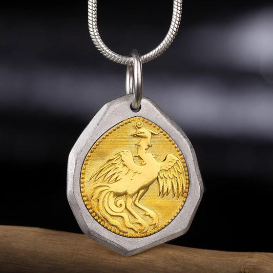 Handmade Tibetan Buddhist Phoenix 925 Silver Pendant Necklace on Leather Chain – Spiritual Jewelry for Protection and Rebirth