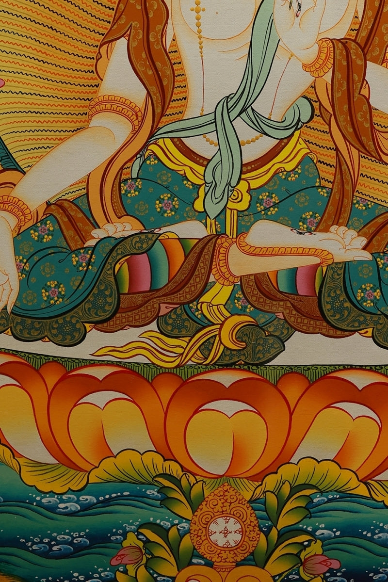 Handcrafted Samantabhadra Thangka painting, Tibetan Buddhist art of wisdom and compassion.