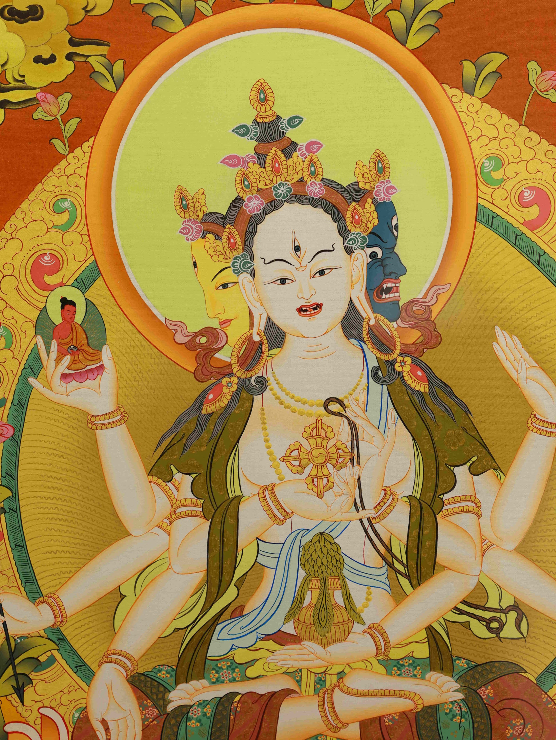 Tibetan Buddhist Thangka of Ushnishavijaya – Handcrafted with Mineral Pigments for Spiritual Protection