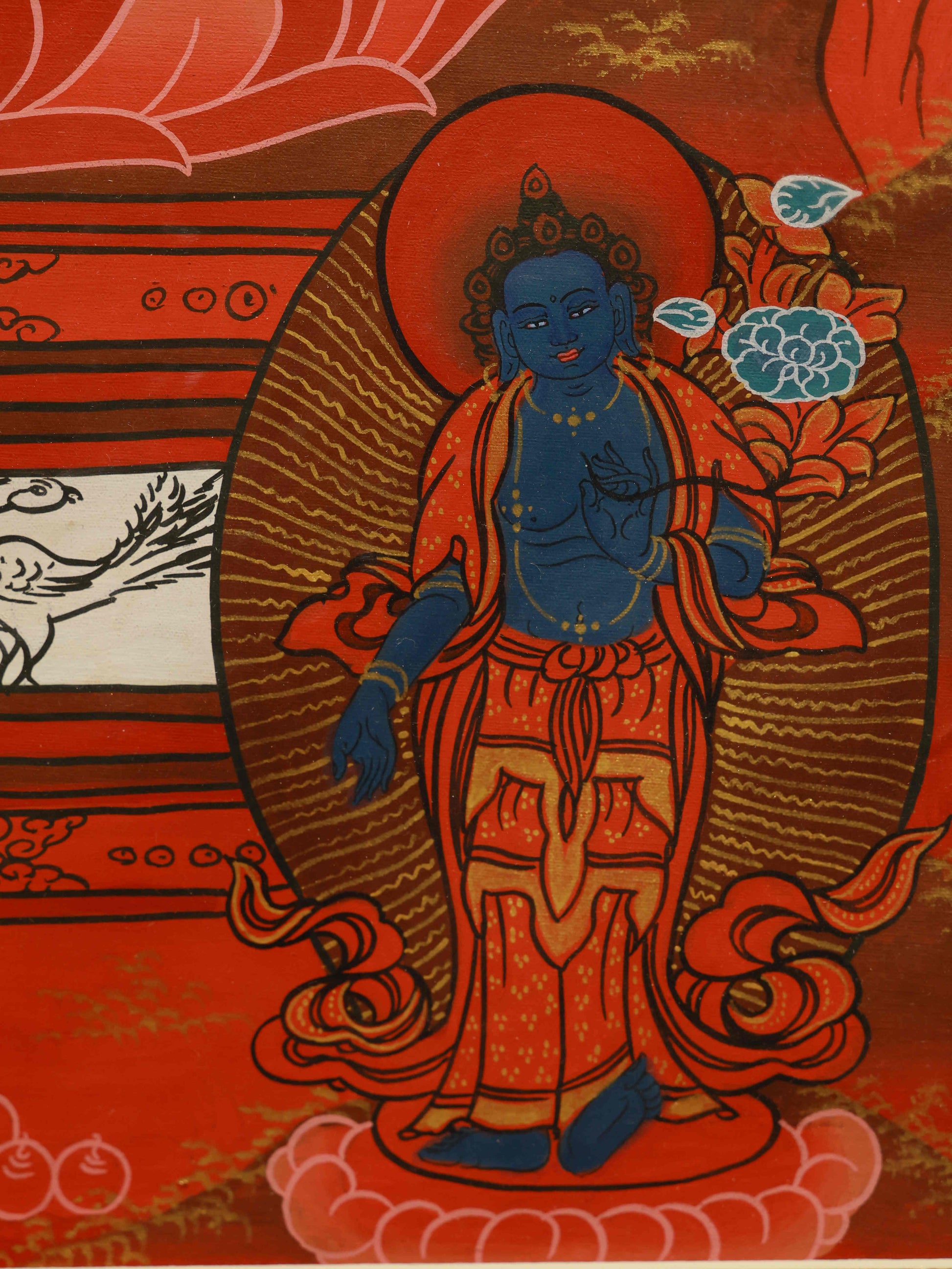 Tibetan Buddhist Thangka of Vairocana, the Great Sun Buddha, radiating universal wisdom.
