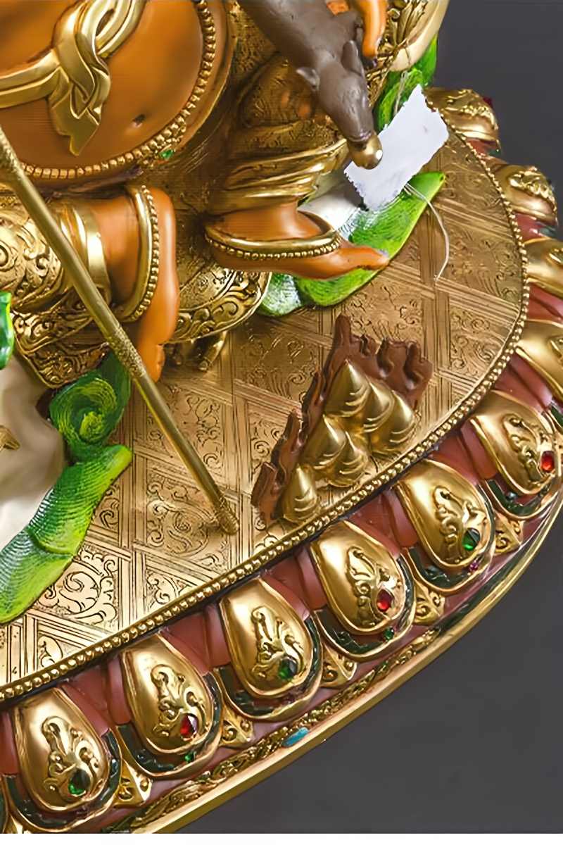 Hand-painted Tibetan Buddha art statue of Jambhala, crafted in pure copper, a symbol of fortune, abundance, and compassionate strength.