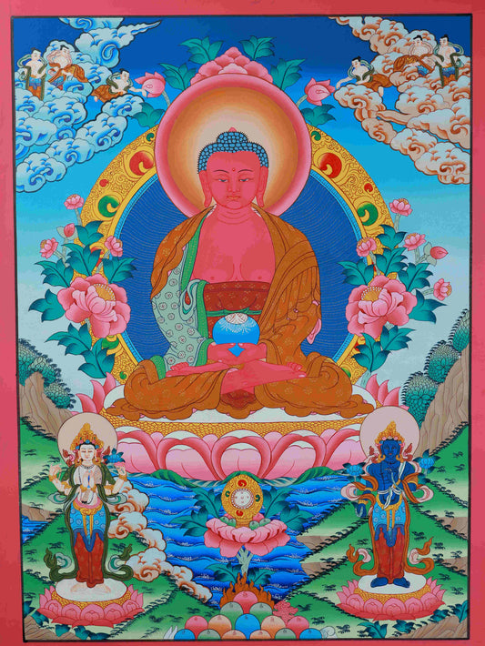 Hand-painted Tibetan Buddhist Medicine Buddha Thangka, 75x50cm, traditional healing and wisdom art.