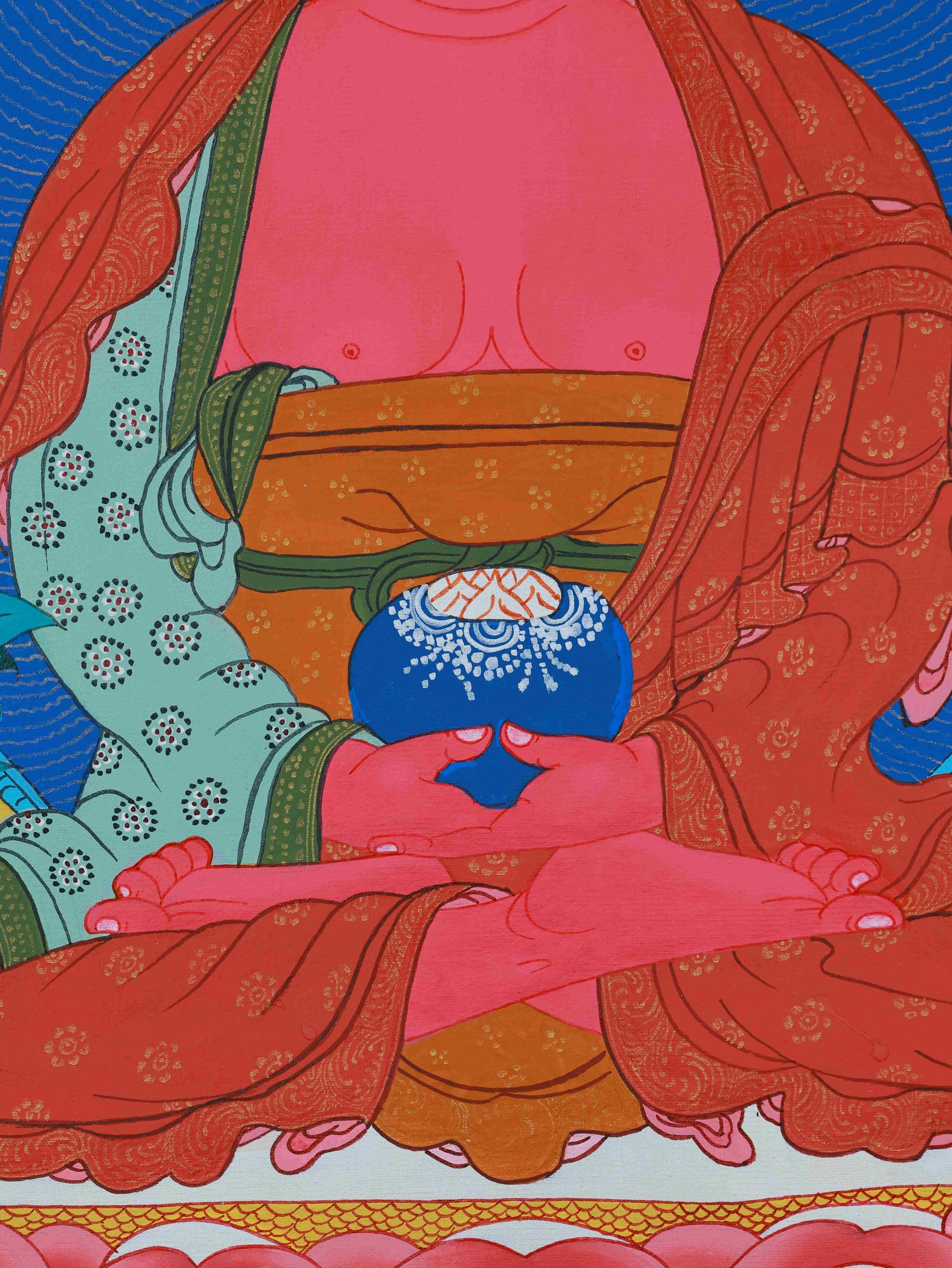 Authentic hand-painted Medicine Buddha Thangka on canvas, ideal for meditation and home altar.