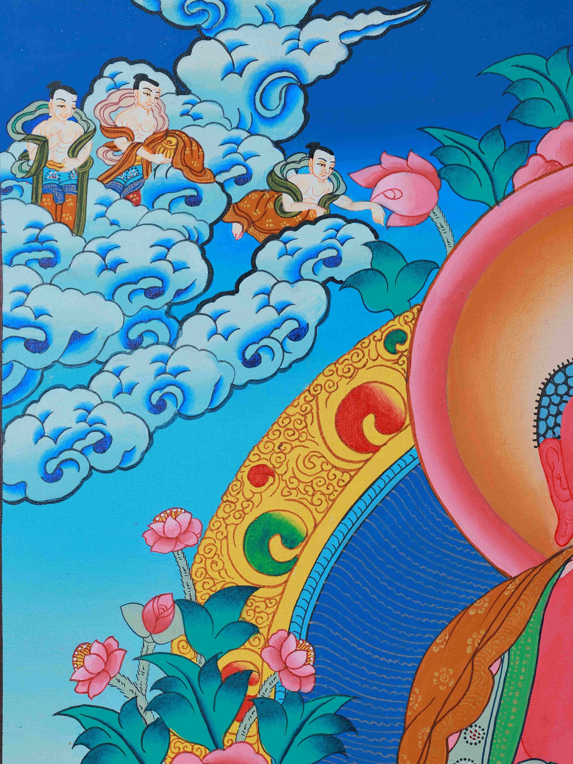 Authentic hand-painted Medicine Buddha Thangka on canvas, ideal for meditation and home altar.