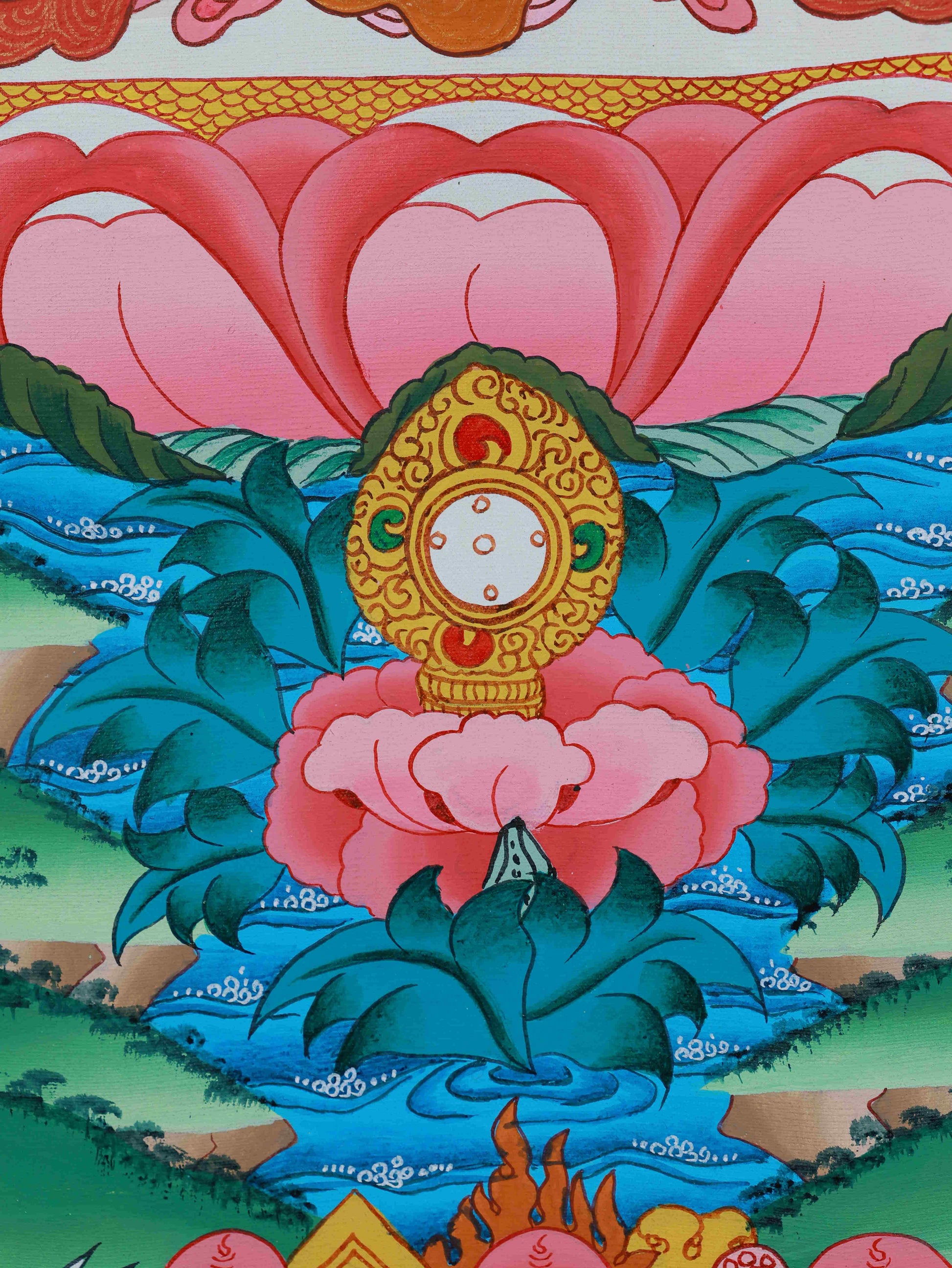 Traditional Medicine Buddha Thangka, hand-painted with mineral pigments, enhancing meditation and devotion.