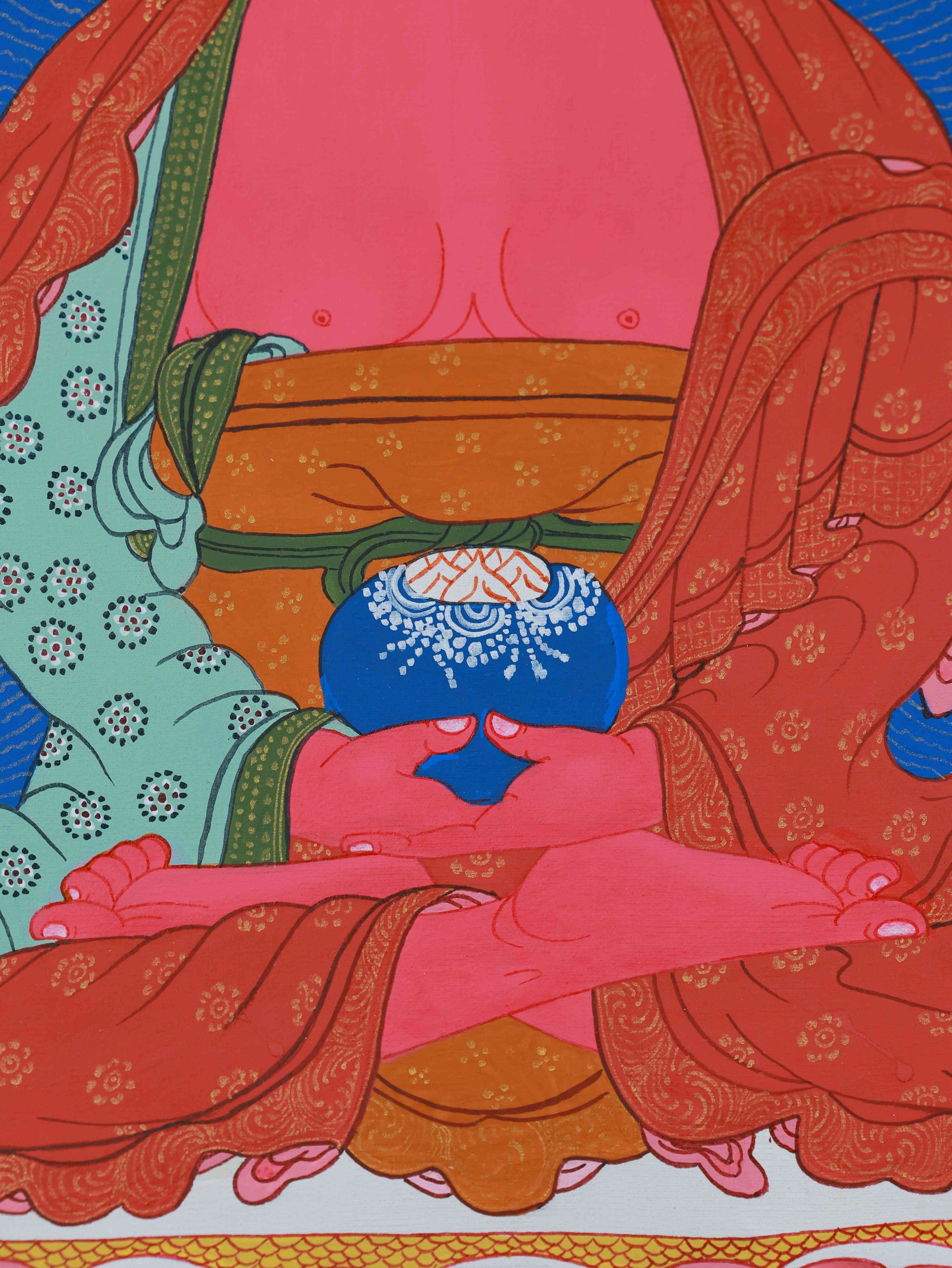 Tibetan Buddhist hand-painted Medicine Buddha Thangka, sacred artwork for healing and spiritual practice.