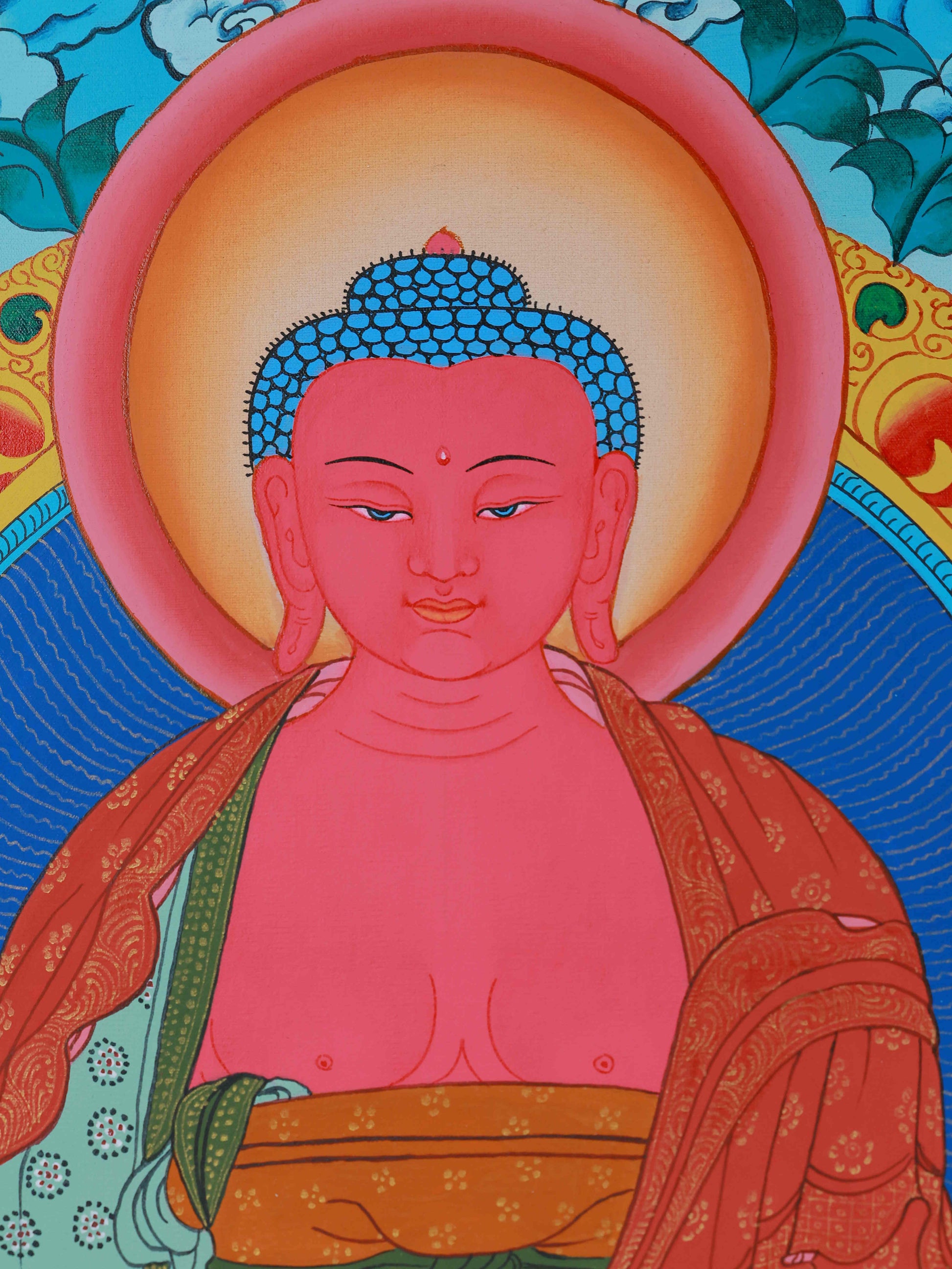 Handcrafted Tibetan Buddhist Medicine Buddha Thangka, sacred Thangka painting for home, shrine, or meditation room.
