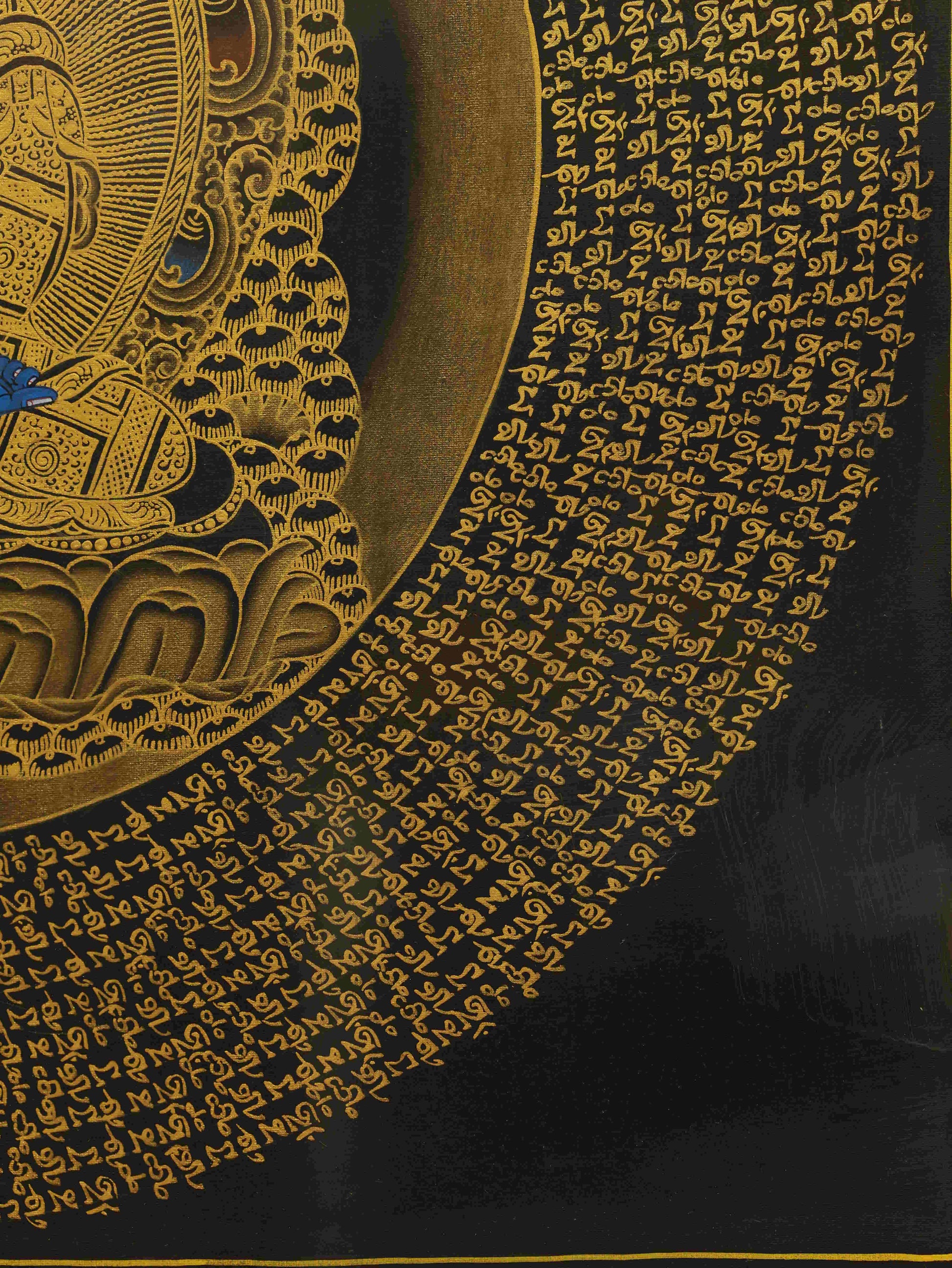 Blue Medicine Buddha Thangka representing peace, health, and purification of suffering.