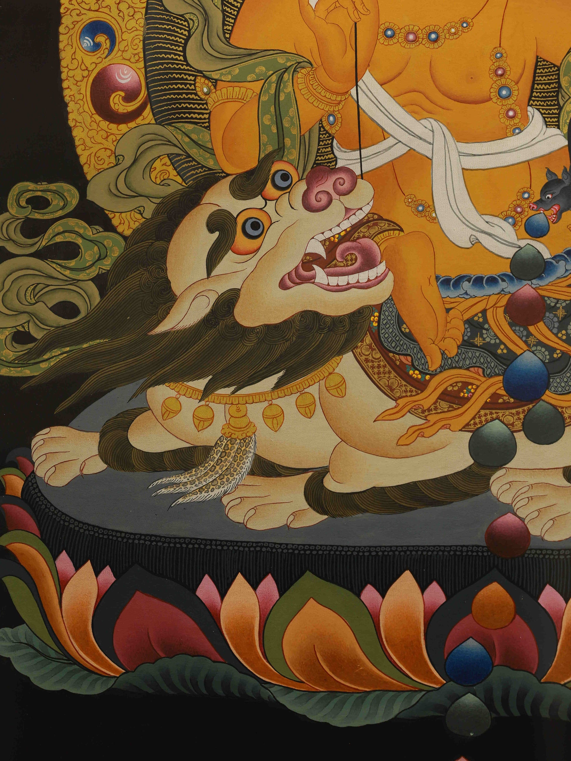 Hand-painted Tibetan Yellow Wealth Deity Thangka, offering blessings of success and fortune.