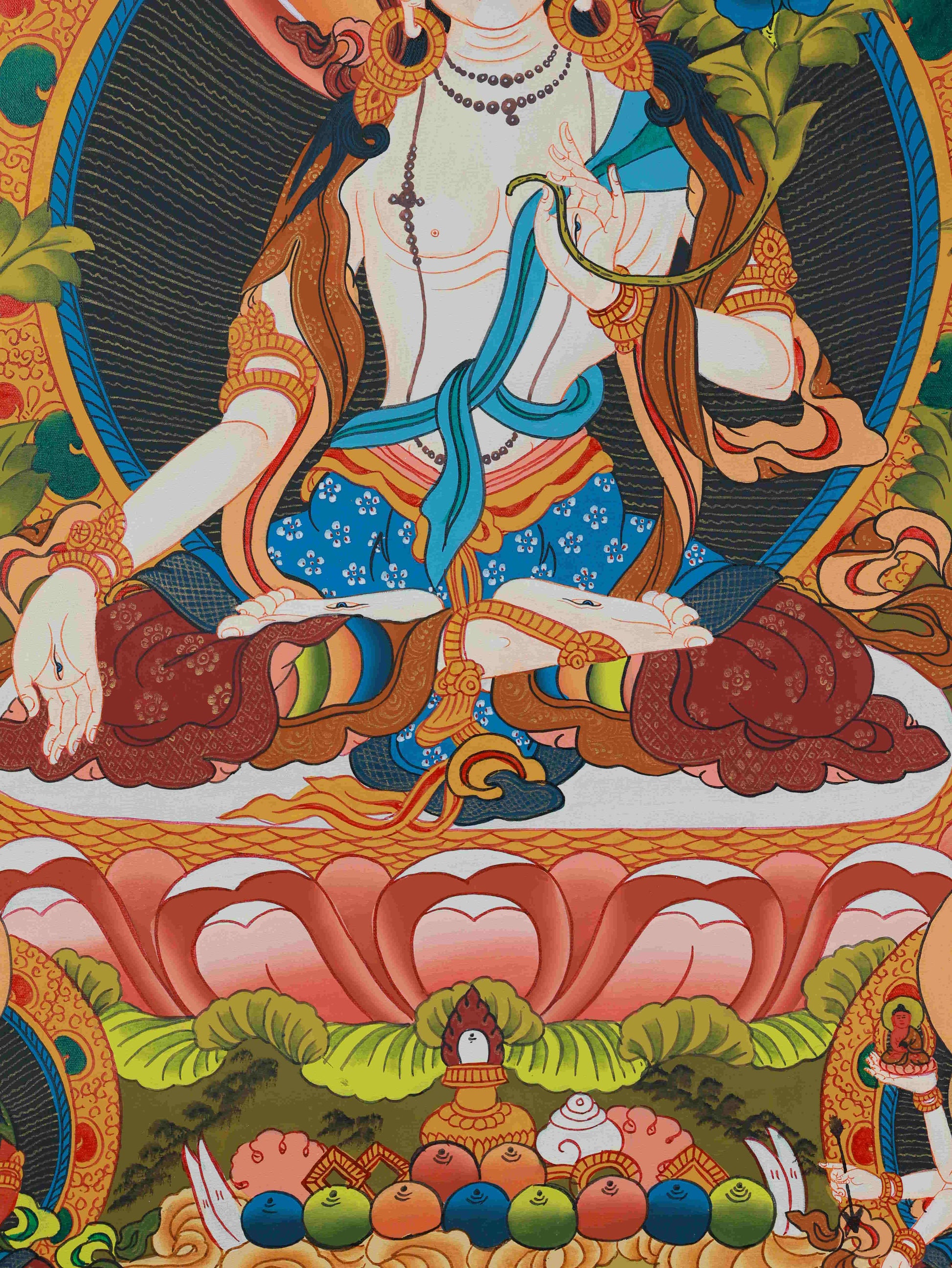 White Tara Thangka, Tibetan Buddhist artwork representing compassion, wisdom, and longevity.