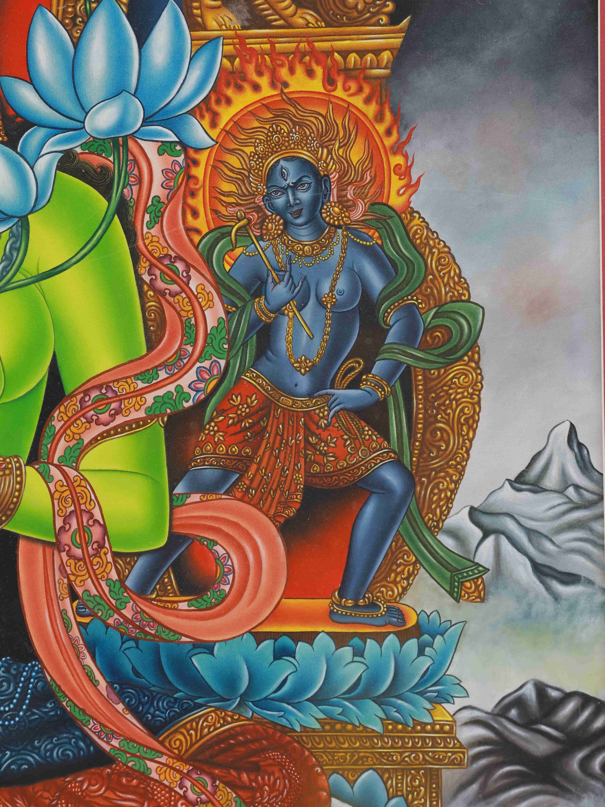 Sacred Green Tara Thangka, hand-painted on canvas with mineral pigments, for home altar or temple.