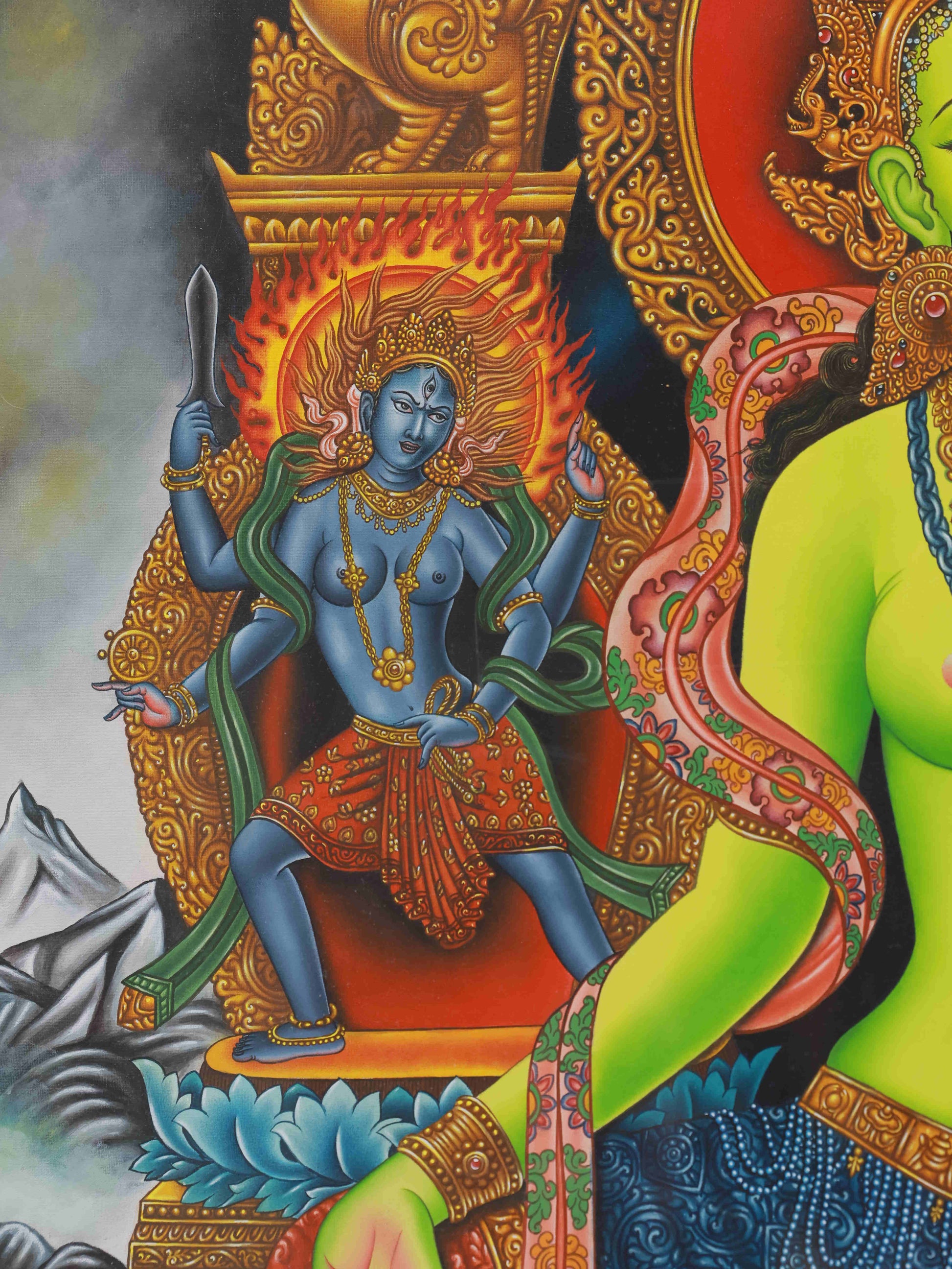 Newar Style Tibetan Green Tara Thangka painting, symbol of healing and protection.
