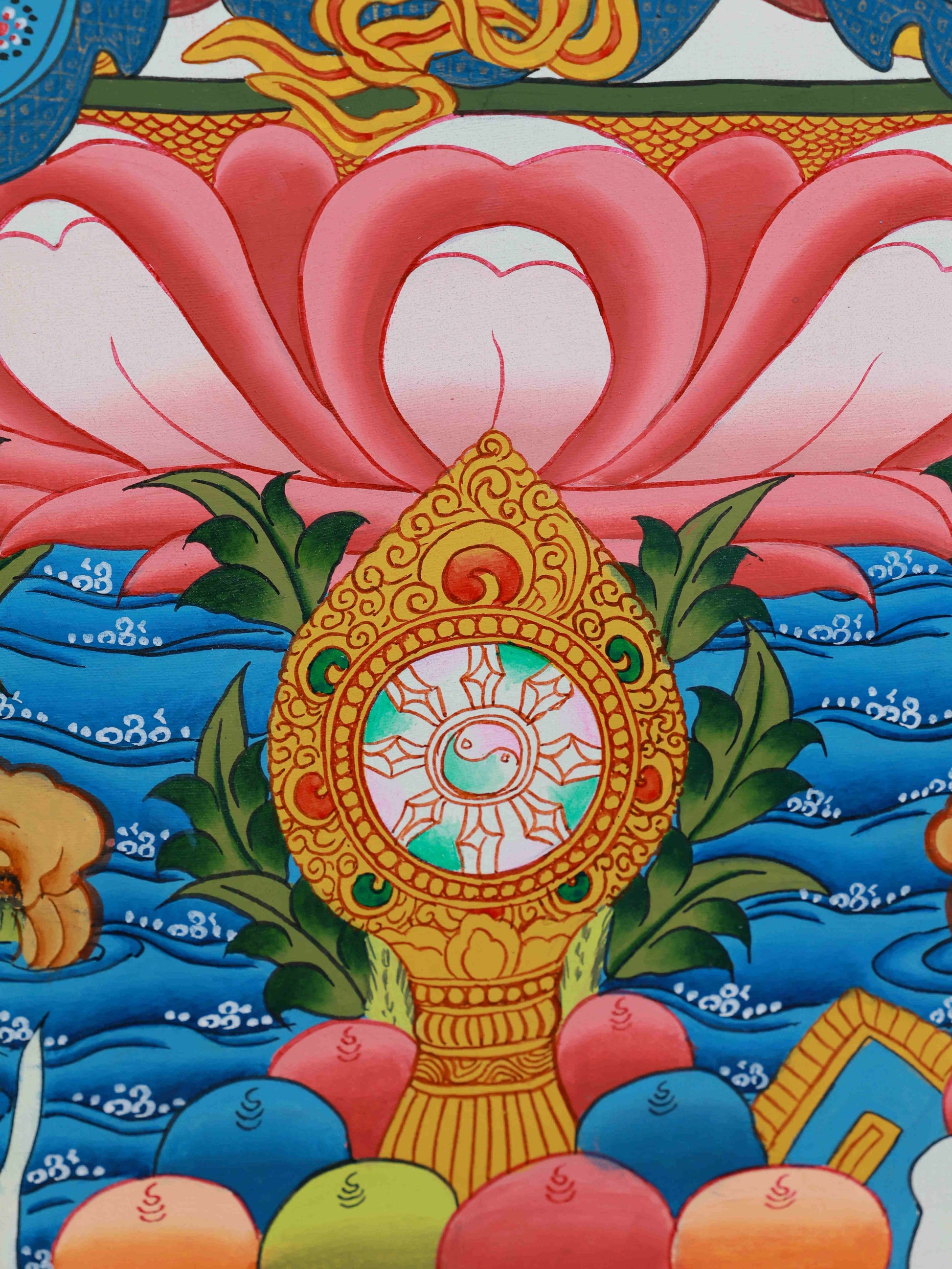 Traditional White Tara Thangka on canvas, promoting healing, compassion, and serenity.