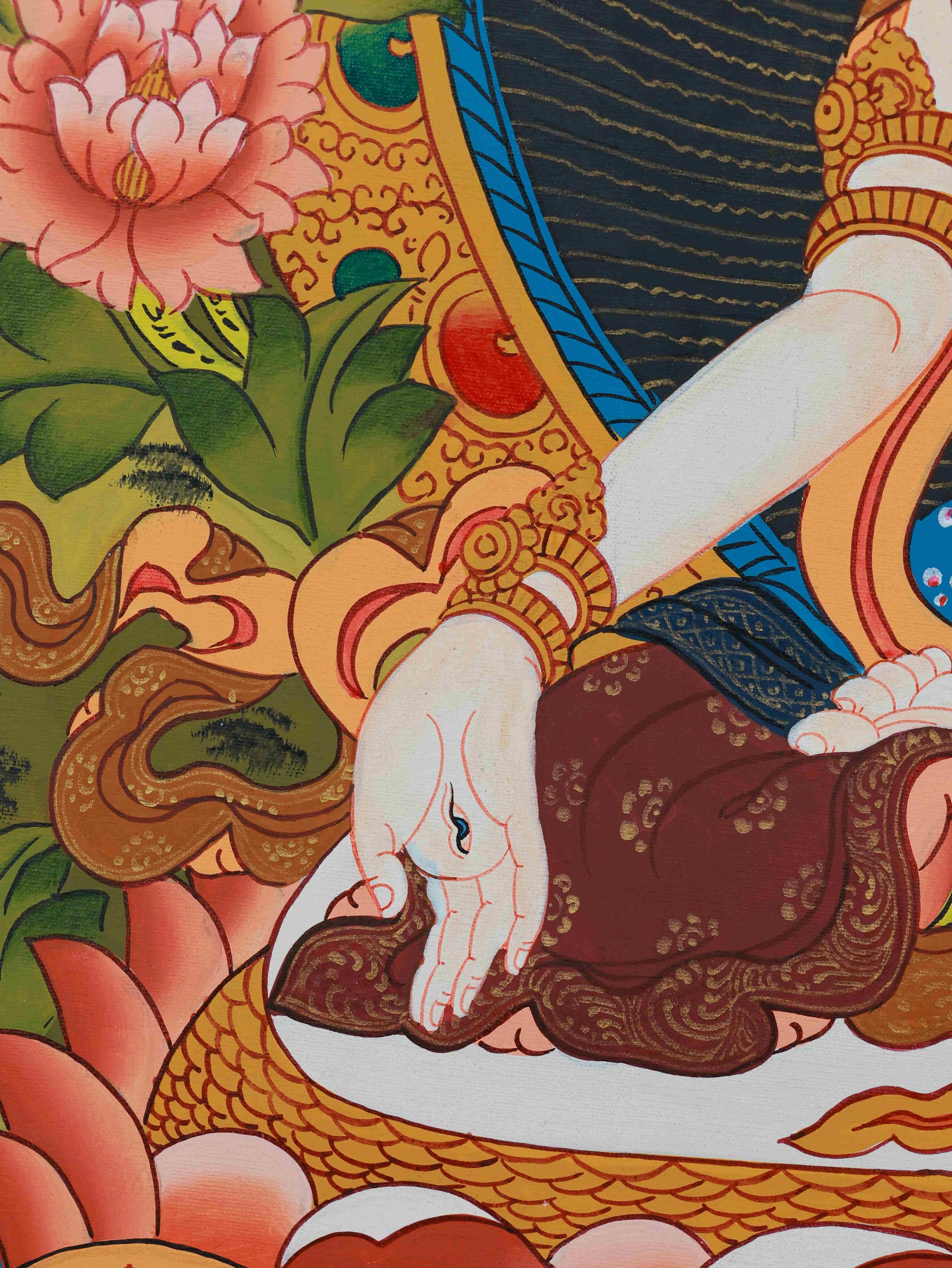 Authentic Tibetan Thangka painting of White Tara, symbolizing spiritual awakening and protection.