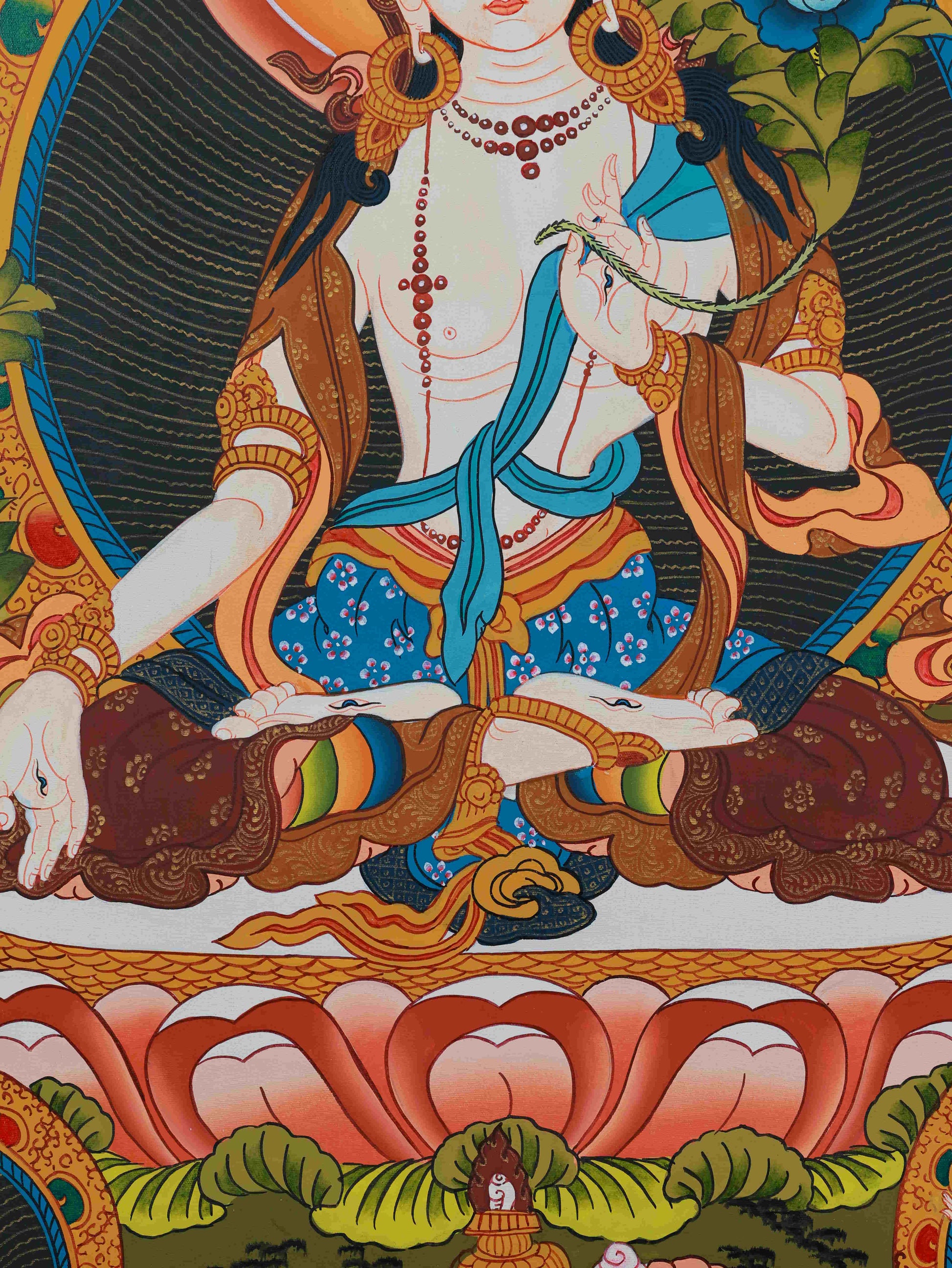 Hand-painted Tibetan Buddhist White Tara Thangka, sacred Thangka for collectors and spiritual practitioners.