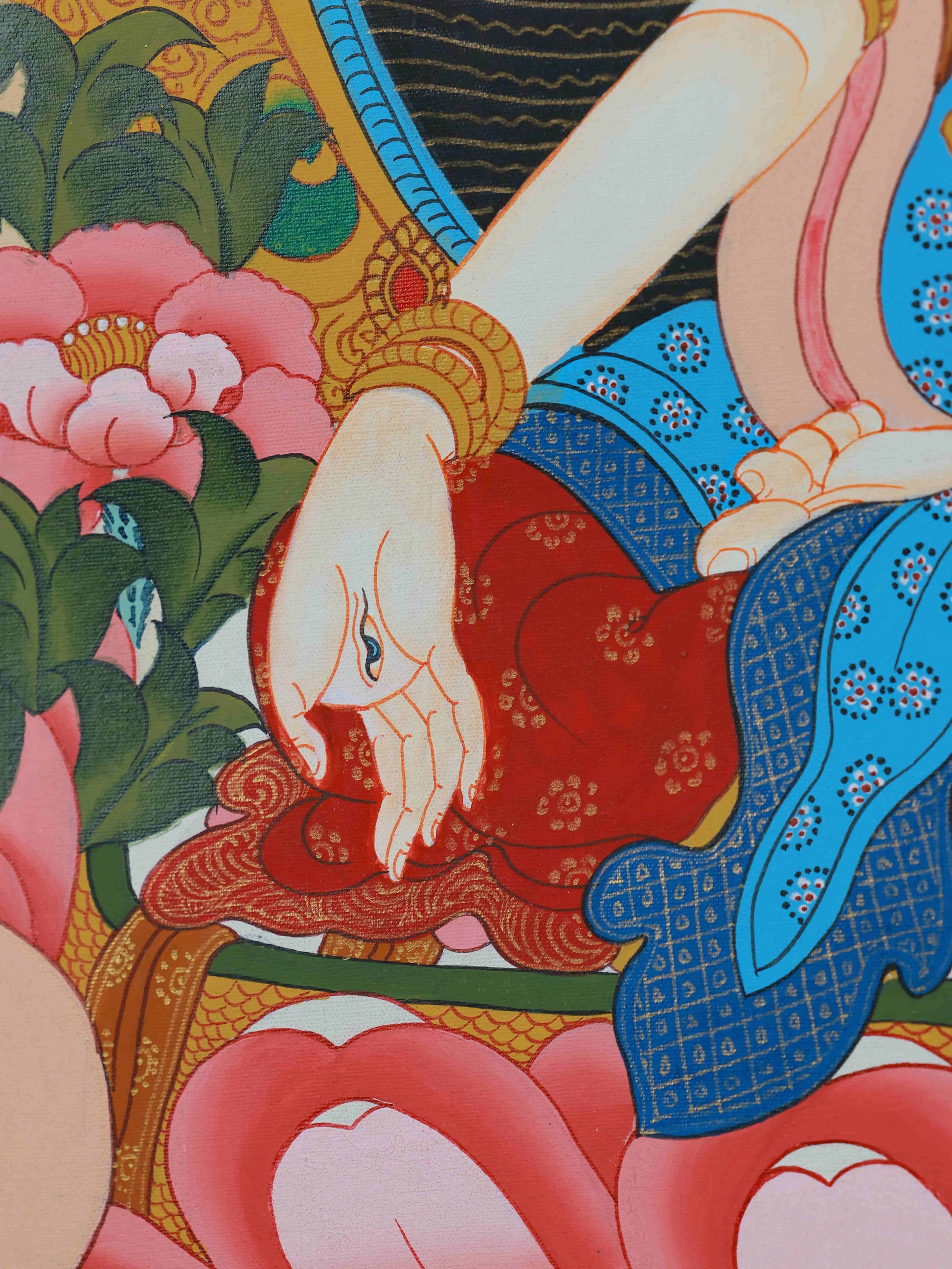 Hand-painted Tibetan White Tara Thangka, promoting longevity, peace, and spiritual awakening.