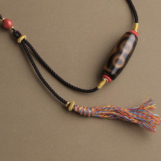 "Tibetan Buddhist Huixin Eyes Agate Pendant with Copper and Zhushā, featuring Thangka painting design for spiritual healing."