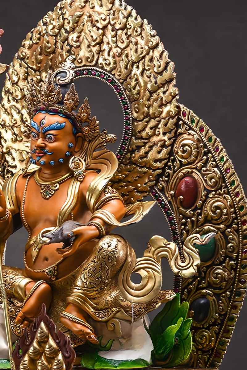 Exquisite Tibetan Buddhist Wealth Guardian Vaishravana statue, handcrafted and painted, offering blessings of prosperity and protection.