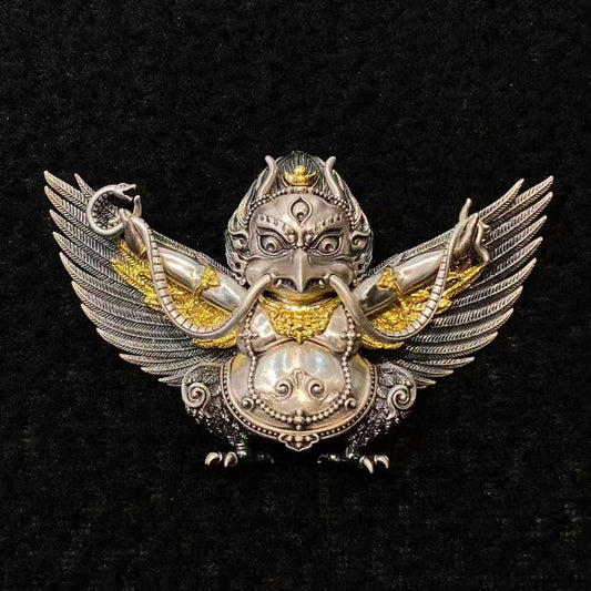 Handcrafted Au990 S925 Garuda pendant reflecting Tibetan Buddhist Jewelry Culture with intricate details and refined jewelry art design.