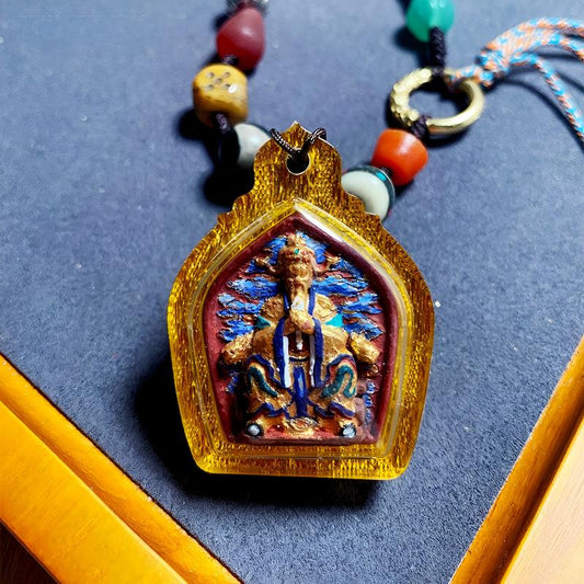 Tibetan Buddhist Jewelry Culture hand-painted Dragon Wuye pendant, mineral pigment tsatsa amulet necklace jewelry art for protection and spiritual blessings