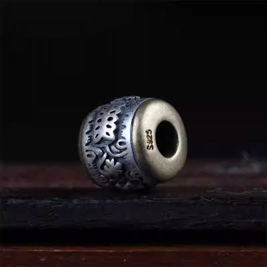 Tibetan Buddhist Jewelry Culture handcrafted silver barrel beads with Om Mani Padme Hum, DIY bracelet copper accessory, Tibetan Jewelry art