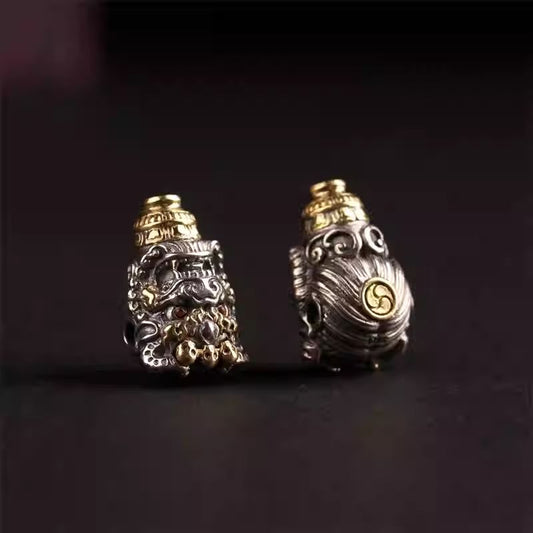 Tibetan Buddhist Jewelry Culture silver Vajra three-connector Buddha head, DIY small size star-moon beads bracelet accessory, handcrafted jewelry art