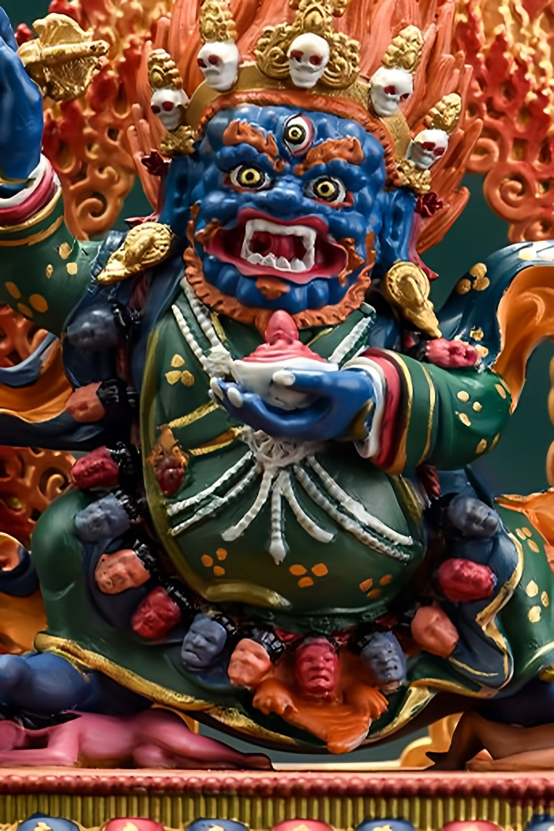 Authentic tibetan-buddhist Kagyu Dharma Guardian statue, pure copper, hand-painted with mineral pigments, Buddha art for shrine.