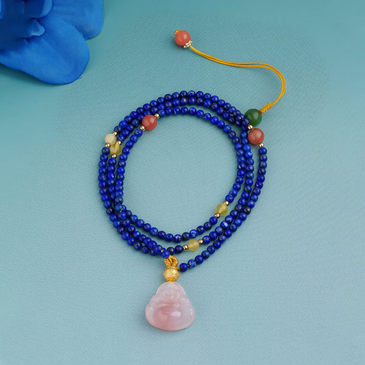 “Tibetan Buddhist lapis lazuli and agate necklace featuring Thangka painting design, 925 silver craftsmanship.”