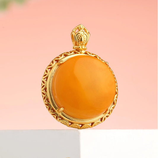 Tibetan Buddhist Lu Man Zha Ji Amber and 925 Silver Pendant Necklace