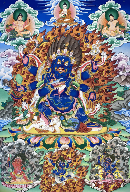Tibetan Buddhist Mahakala Thangka – Hand-Painted Protector Deity with Mineral Pigments on Canvas, Traditional Sacred Art, 80x60cm