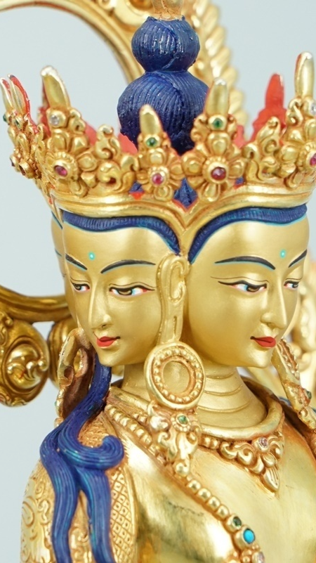 Tibetan Buddhist Vairocana Buddha Statue-Art crafted from pure silver, gilded and hand-painted with mineral pigments, refined sacred Buddhist art