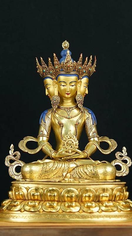 Vairocana Buddha statue in Tibetan Buddhist style, handmade gilt Buddha Statue-Art with mineral pigments, authentic Tibetan Buddhist statues for altar and meditation