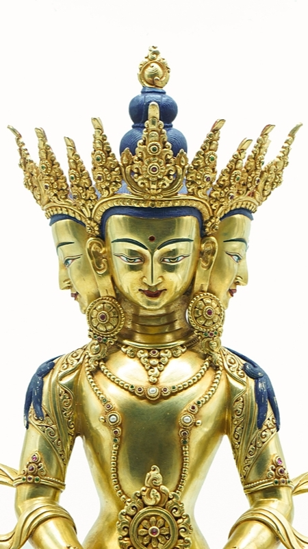 Vairocana Buddha statue in Tibetan Buddhist style, handmade gilt Buddha Statue-Art with mineral pigments, authentic Tibetan Buddhist statues