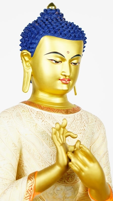 Hand-painted Maitreya Buddha statue using mud-gold technique, representing authentic Tibetan Buddhist statues craftsmanship.