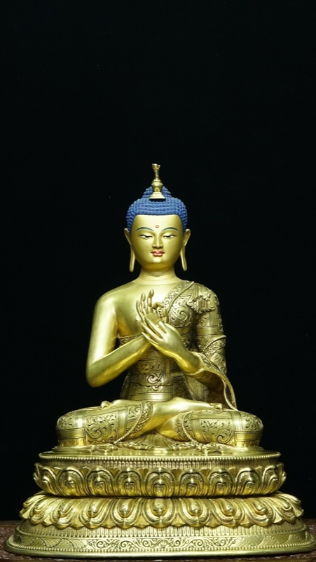 Handcrafted Maitreya Buddha statue, featuring gilded surfaces and fine detailing, representing authentic Buddha Statue-Art.