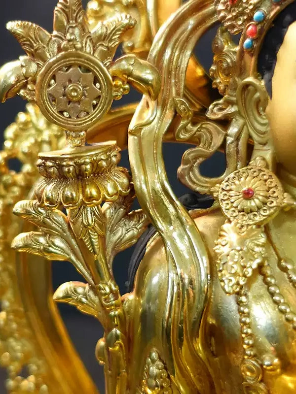 Jampa Buddha handmade painted brass statue, detailed Tibetan Buddhist statues, sacred Buddha Statue Art for family protection and blessings.