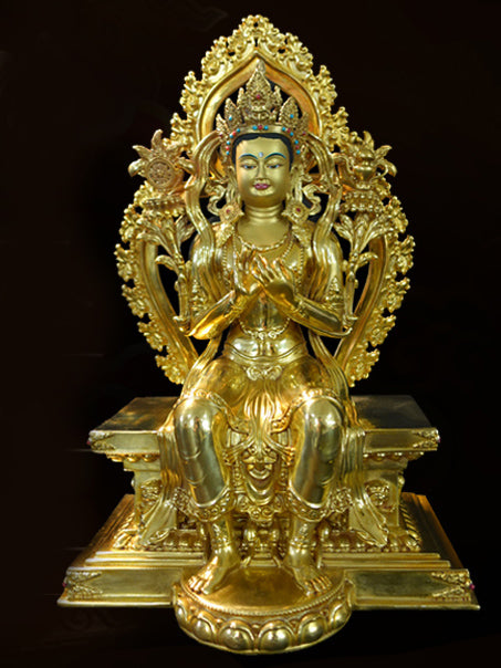 Handmade brass Maitreya Future Buddha Statue, Tibetan Buddhist statues with mineral pigments, sacred Buddha Statue Art for wisdom and compassion.