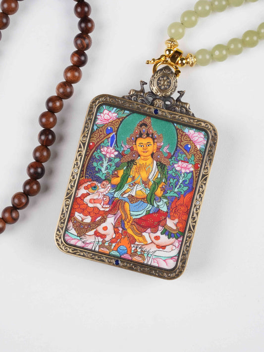 Traditional Tibetan Thangka of Manjushri - Using Natural Mineral Pigments, Full Handpainted Technique on Authentic Canvas