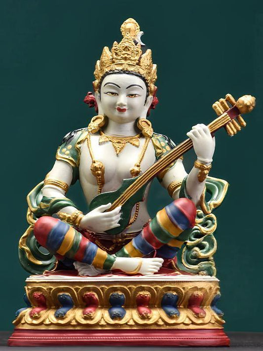 Tibetan-buddhist Miao Yin female deity statue, handcrafted in pure copper and hand-painted with mineral pigments, unique Tibetan Buddha art sculpture.
