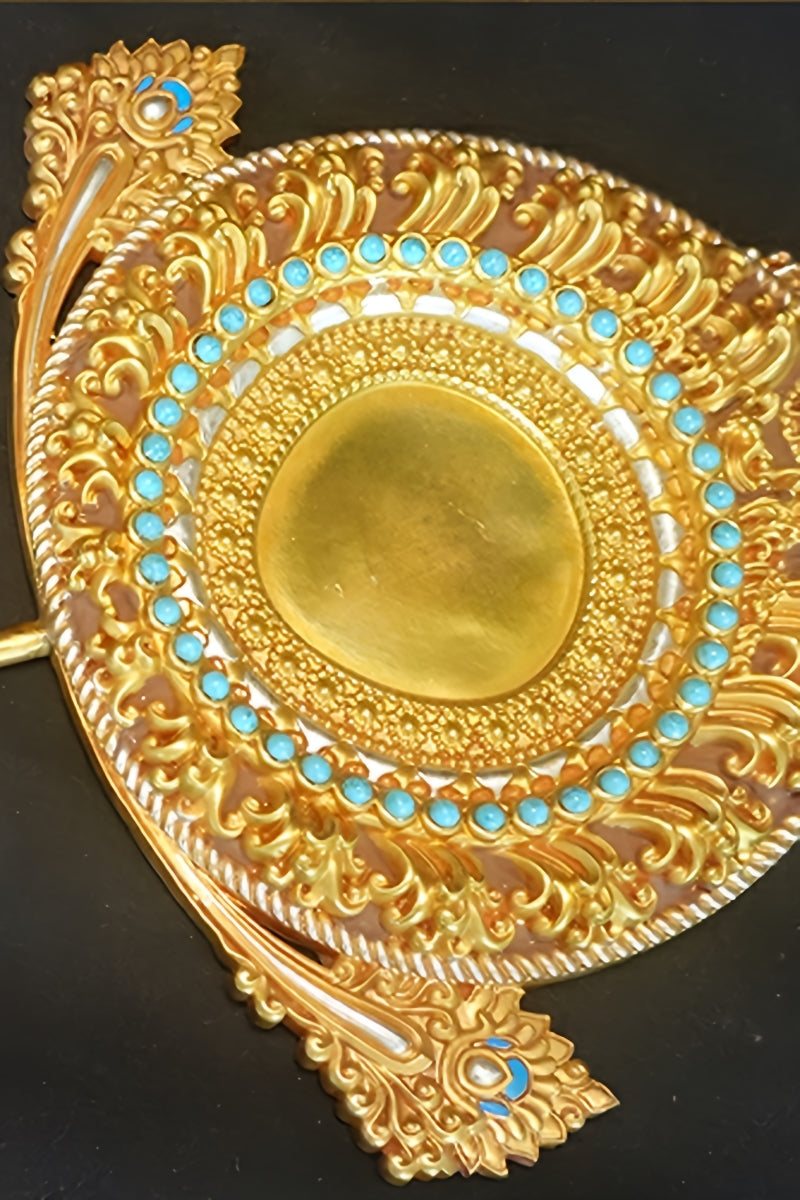 "Tibetan Buddhist brass Buddha figure in Kyastha style, beautifully hand-painted with traditional artwork."